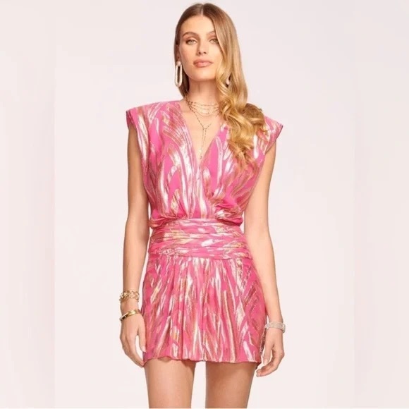 Ramy Brook Dresses & Skirts - Ramy Brook Reina Dress Pink Gold Metallic V-Neck Sleeveless Mini Size 2 NWT